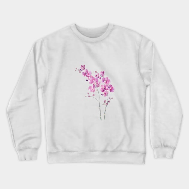 pinkish purple orchid flowers watercolor and ink Crewneck Sweatshirt by colorandcolor